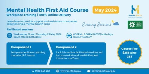 Online Mental Health First Aid Course - May 2024 (Evening session)